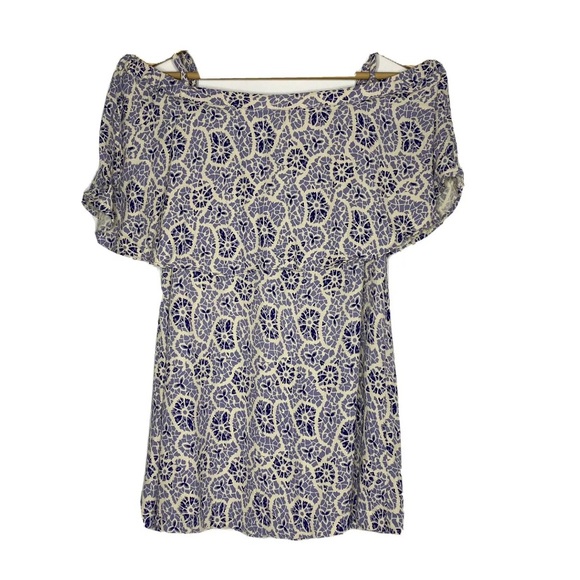 Free People Tops - Free People Off The Shoulder Floral Strap Top Blue Cream Size XS